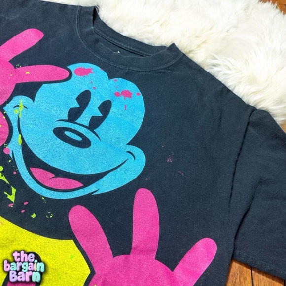 Walt Disney World Y2K Neon Popart Mickey Mouse Hanes 90s Retro Style T-Shirt - Picture 3 of 5